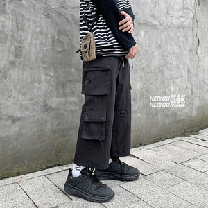 个性帅气宽松直筒工装束脚裤韩版百搭潮流休闲裤子秋K85P45控68图片
