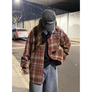 美式高级感oversize夹克外套复古休闲时尚格子衫HY508TP65图片