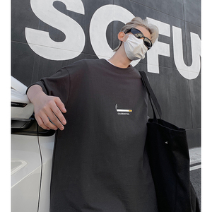 情侣款印花街头打底衫圆领T恤美式高街潮牌短袖HY525TP20控39图片