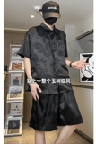 新款新中式龙纹宽松休闲薄款衬衣短裤套装唐装风套装T11TP65，男装衬衫，电商A102B