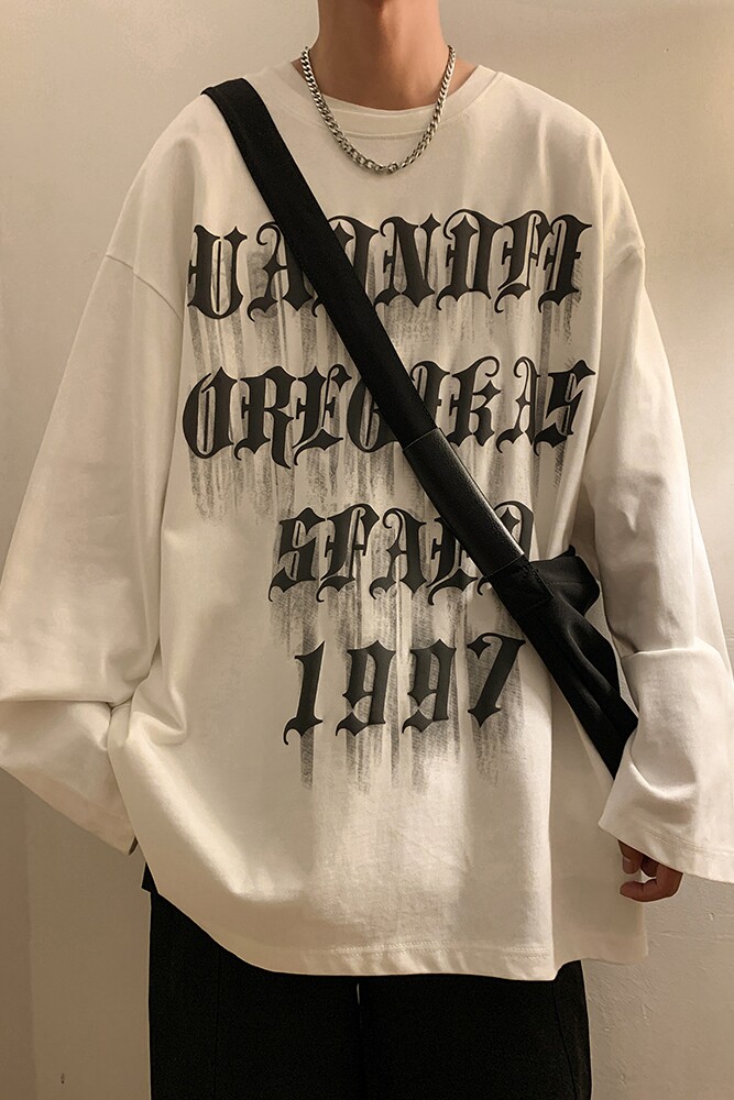 长袖发泡字母印花t恤高街设计感圆领宽松潮流ins潮牌HY204P45控58,男装卫衣,电商A102B