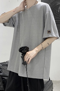 夏季圆领短袖T恤男简约纯色百搭上衣ins潮宽松情侣HY47P30图片