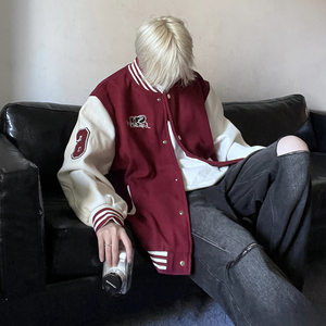 美式复古夹克外套撞色贴布多色休闲棒球服秋款HY202P108控138图片