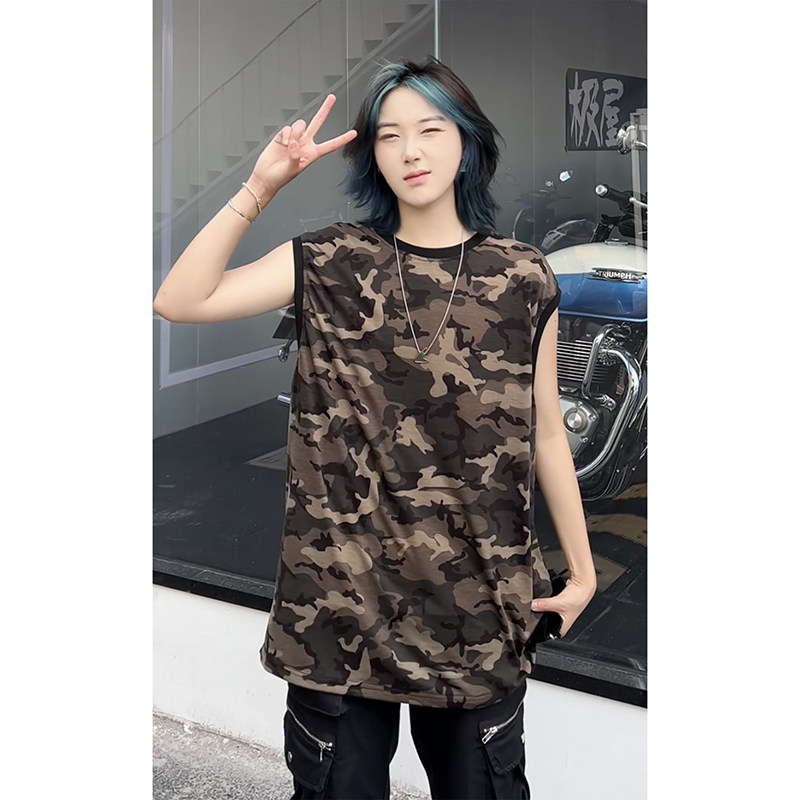 韩版男女同款潮流纯棉无袖T恤宽松休闲圆领迷彩打底背心HY572TP28,男装T恤,电商A102B
