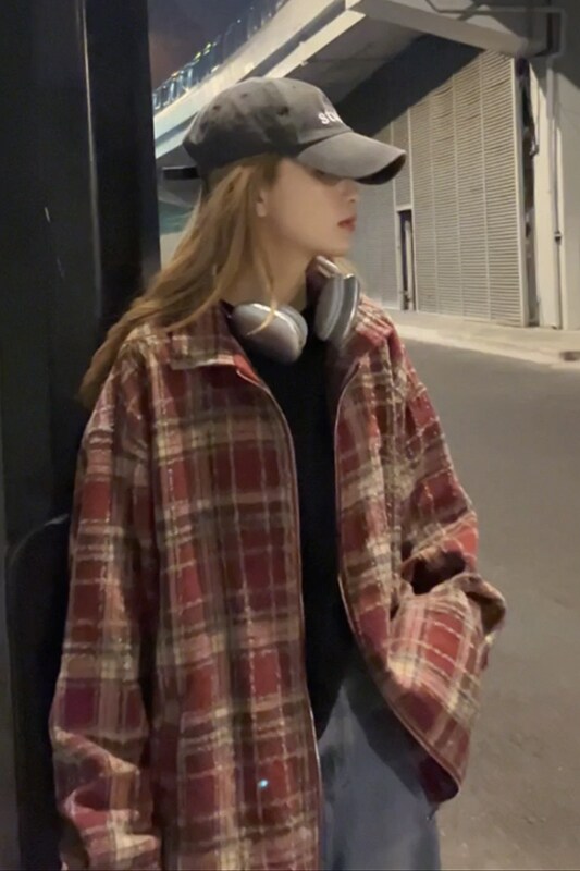 美式高级感oversize夹克外套复古休闲时尚格子衫HY508TP65,男装衬衫,电商A102B