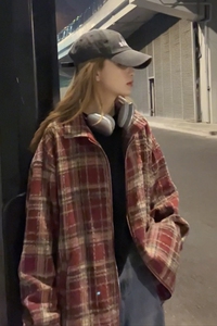 美式高级感oversize夹克外套复古休闲时尚格子衫HY508TP65图片