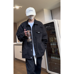 美式牛仔外套男新款高级感破洞牛仔工装夹克衫HY481TP65控98图片