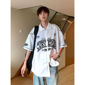 日系复古开衫外套棒球服cityboy短袖夏季宽松衬衣HY332TP45控69,男红色大衣穿搭图片