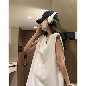 夏天纯色背心男女同款韩版休闲打底无袖T恤宽松汗衫ins潮HY48TP15图片