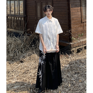 2024夏新中式龙纹短袖衬衫男女同款上衣风潮款HY518TP38控58图片