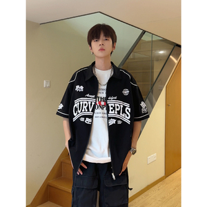 cityboy短袖夏季宽松衬衣日系复古开衫外套棒球服HY332TP45控69图片