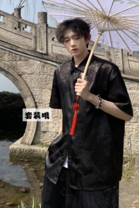 唐装风套装新中式龙纹宽松休闲薄款衬衣短裤T11TP65图片