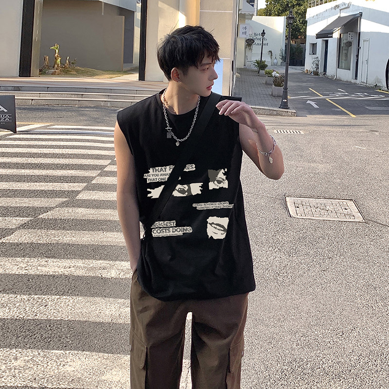 美式vibe潮牌高街宽松运动坎肩情侣无袖t恤印花背心HY579TP18,男装背心/马甲,电商A102B