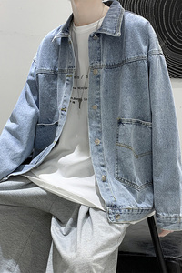 彩虹男士牛仔衣服复古宽松翻领夹克港味外套潮流HY04TP60控78图片