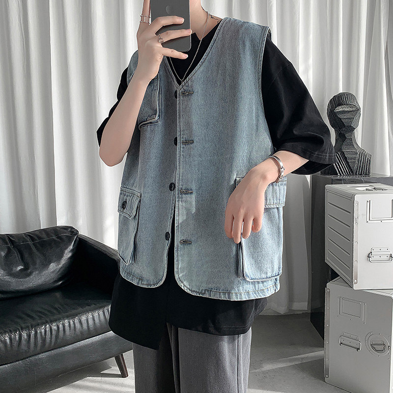 小众牛仔马甲男女背心外套街头立体口袋无袖坎肩夹克HY26T图片
