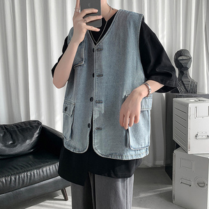 小众牛仔马甲男女背心外套街头立体口袋无袖坎肩夹克HY26T图片