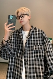 港风格子衬衫男夏季翻领格子衫薄款免烫防晒衣HY544TP45，男装衬衫，电商A102B