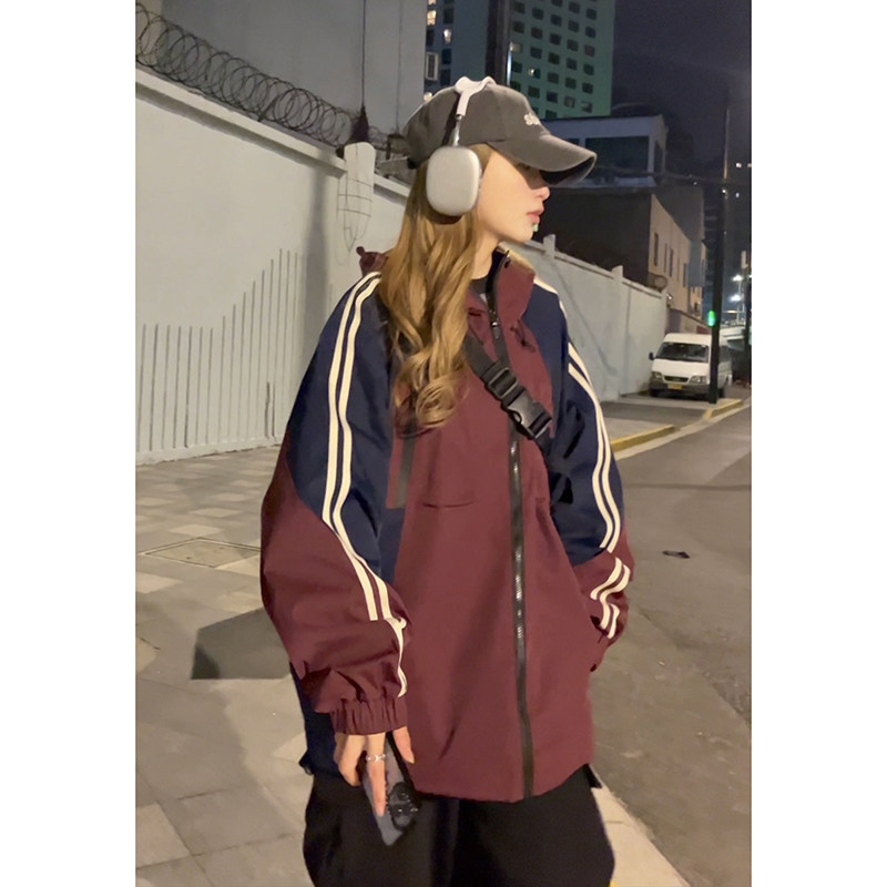 街头复古拼色潮牌休闲百搭情侣宽松运动服夹克外套HY397P95控138图片