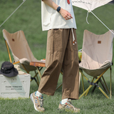 日系工装裤子男生春秋季垂感显瘦复古情侣款潮牌宽松直筒九分长裤，男装休闲裤，电商A102B