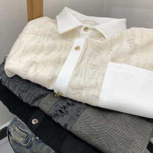 小破洞设计衬衫短袖潮流开衫美式街头ins风短袖衬衣HY527TP38控59图片