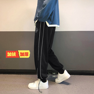 中性风裤子男女潮流休闲直筒宽松加绒束脚休闲运动裤T图片