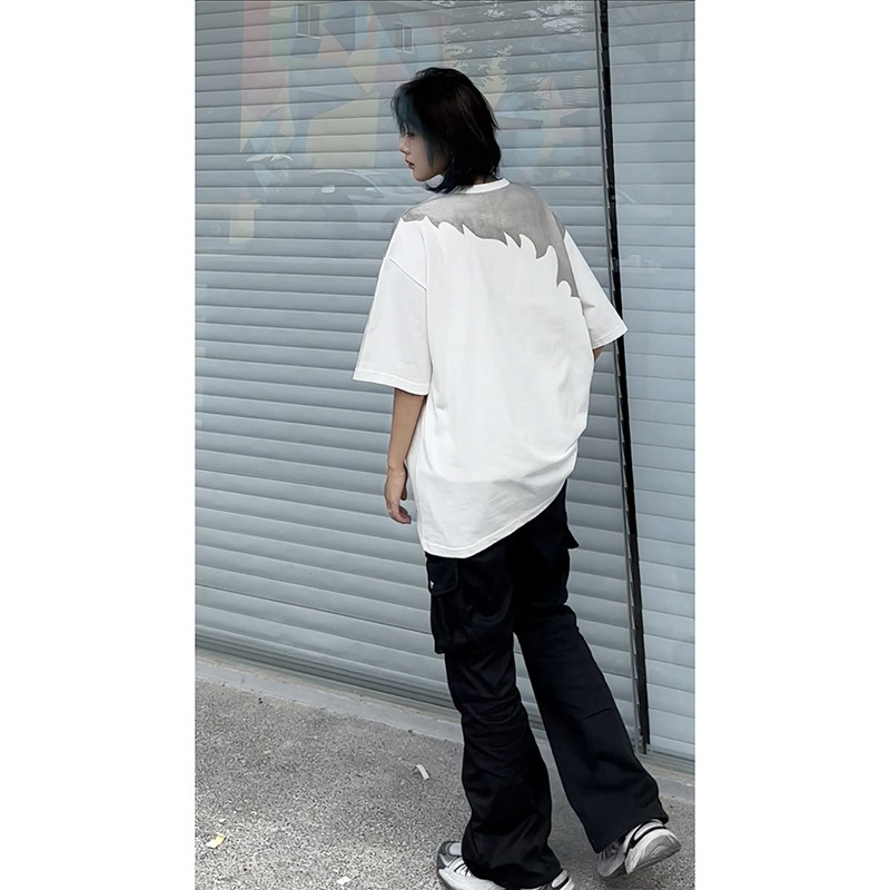 美式高街宽松休闲字母印花短袖男女同款圆领纯棉打底T恤HY575TP30,男装T恤,电商A102B