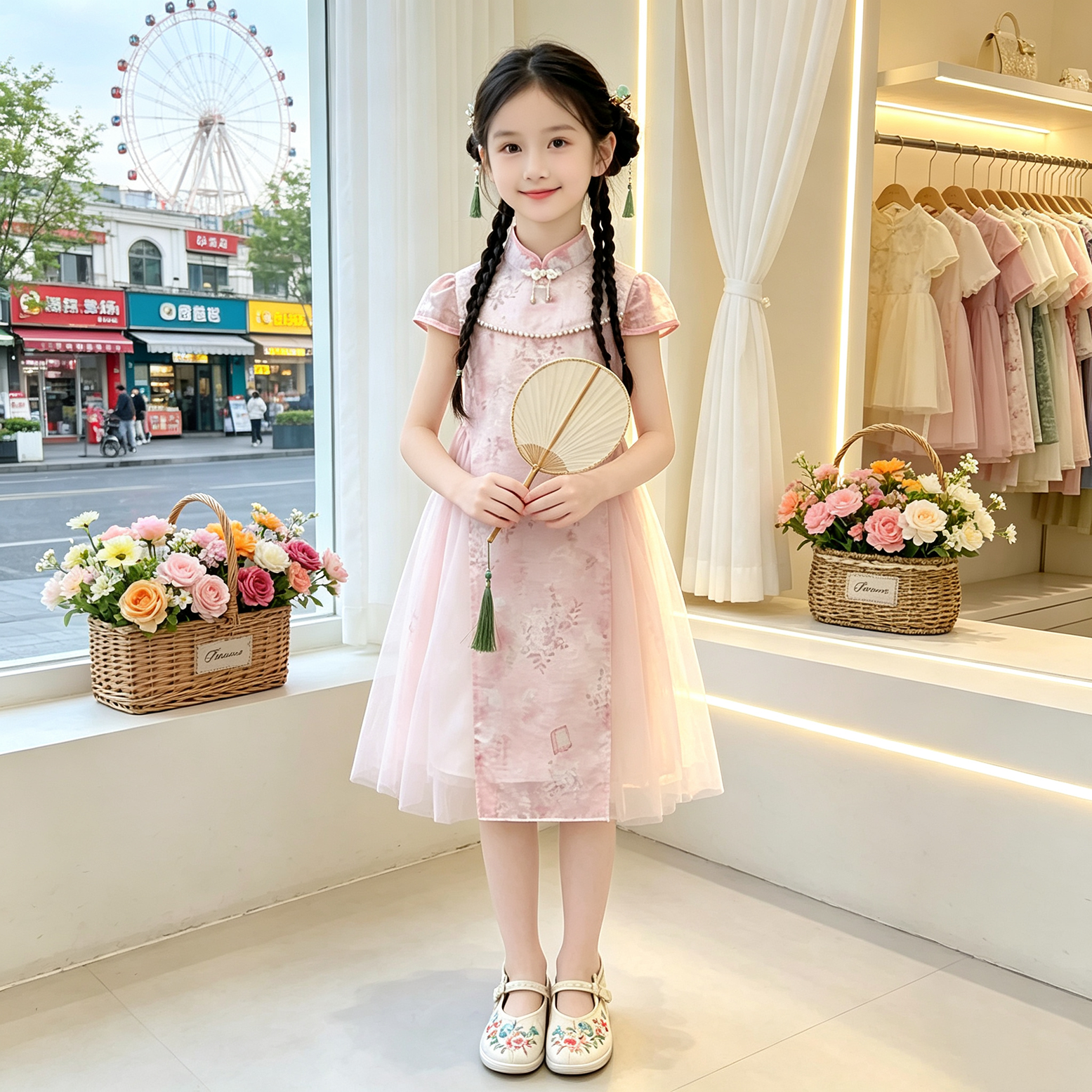 女童新款中国风旗袍汉服连衣裙新中式纱裙中大童裙子六一表演服