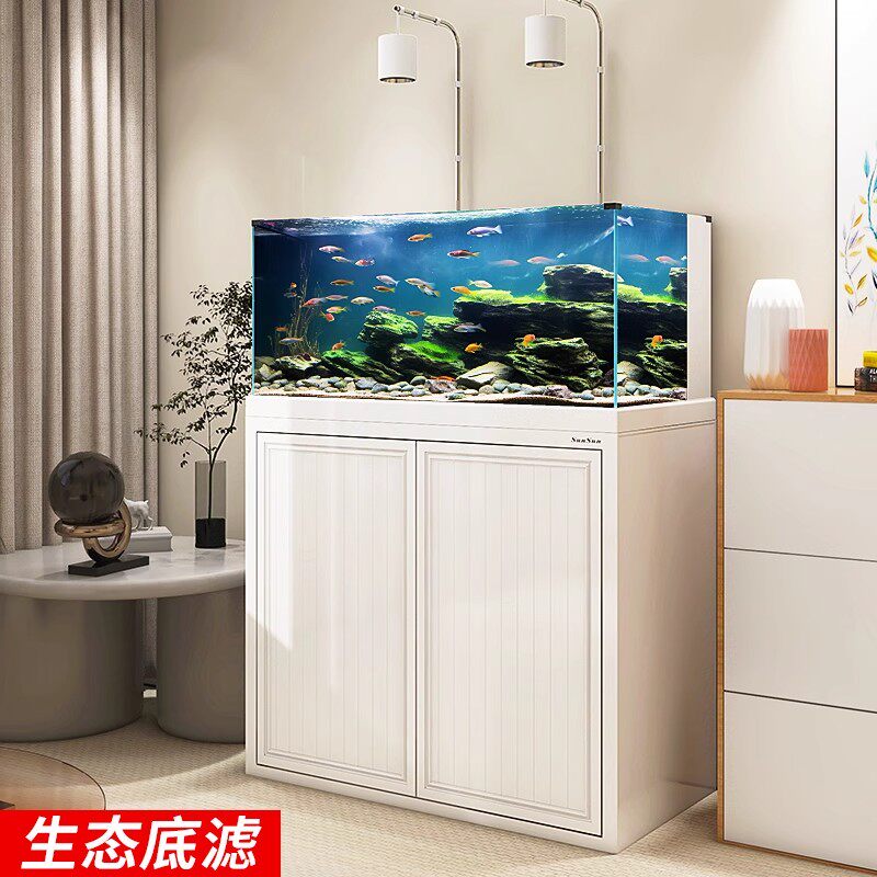 森森超白玻璃鱼缸溪流缸客厅底滤水族箱造景生态水草金鱼缸HMC