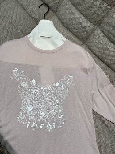 堆堆～【FEEL BLESSED】 蕾丝印花圆领小短袖4.12衣长68胸围116