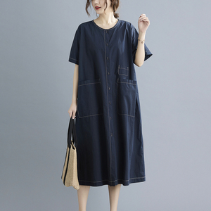 RY1513#棉麻潮流文艺韩版撞色绣线宽松休闲个性减龄长款开衫衬衫