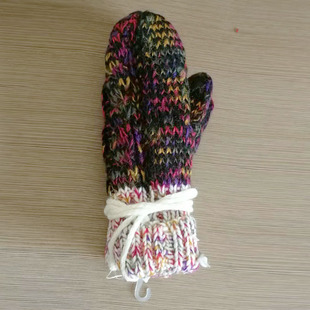 纤衣姐姐 冬 花色粗纺针织加绒连线保暖毛线手套 护腕连指手套