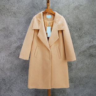 简约大气温暖 秋冬 长款 大翻领 羊毛呢大衣 纤衣姐姐 加厚 迪欧