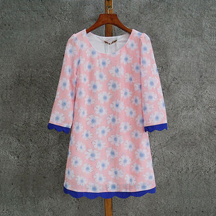 甜美减龄 春秋夏 波浪压边 修身 连衣裙 纤衣姐姐 花色蕾丝短款 奥