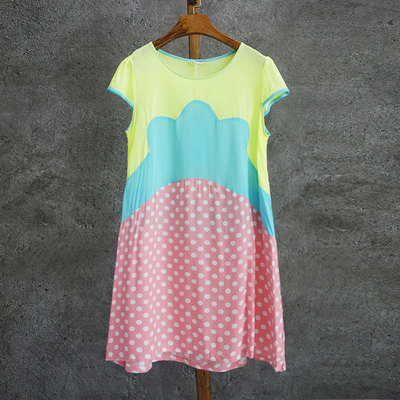 撞色A版亲肤全棉连衣裙宽松大码