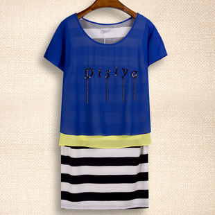 中长款 纤衣姐姐 条纹女装 圆领流苏短袖 包臀连衣裙 丝