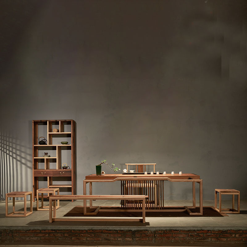 船木新中式茶桌椅组合禅意实木茶台老板办公室茶几中式简约泡茶桌