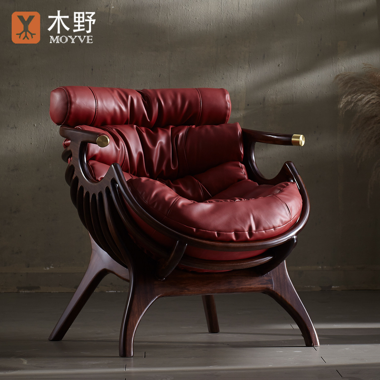 木野休闲沙发椅子真皮舒适居家小沙发办公室个性单人懒人实木座椅