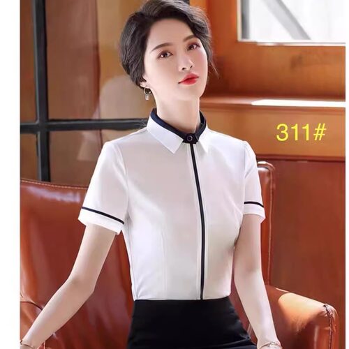 春秋雪纺女士长袖修身显瘦衬衫方领正装韩版职业工作服百搭白衬衣