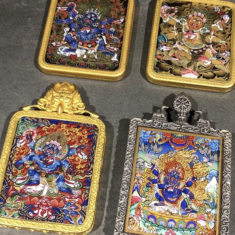 壹善缘城 藏地手绘随身佩戴微唐卡黑六臂六臂大黑天民族风吊坠