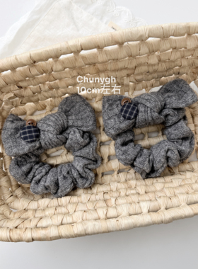 Chunygh原创自制bm风针织灰色蝴蝶结兔耳发圈简约大肠发圈发饰