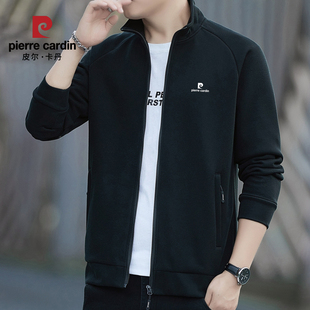 皮尔卡丹春秋季休闲抓绒衣男士2026新款中年爸爸立领开衫卫衣外套