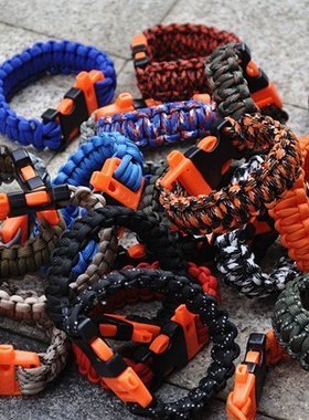 橙色哨扣伞绳求生手链手绳3米多7芯伞绳纯手工编织户外应急救援绳