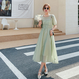 现货圆领高腰长裙a字裙7509p105控158，女装连衣裙，浙宝218