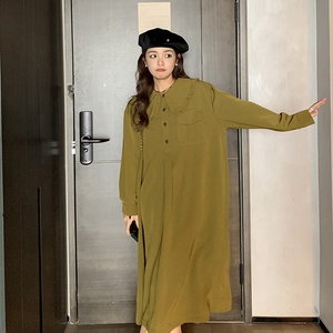 新款现货 减龄显瘦直筒宽松娃娃领连衣裙7571P115控168图片