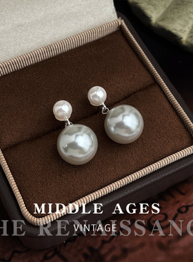 vintage轻中古风灰色玻璃珍珠耳环时尚法式复古气质感耳饰女