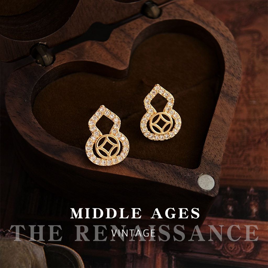 福禄~vintage轻中古风镂空铜钱纹样葫芦锆石耳钉复古文艺风耳饰女,饰品/流行首饰/时尚饰品新,耳钉,淘宝优惠券,粉丝福利购,淘宝优惠卷