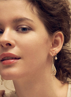 日系轻奢takeup 梦幻花纹贝壳 树叶水滴 多种戴法可拆卸 纯银耳环