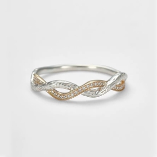 日系轻奢 双色复古树叶纹路交织 纯银镀金戒指