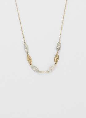 纯银树叶女复古雕花项链