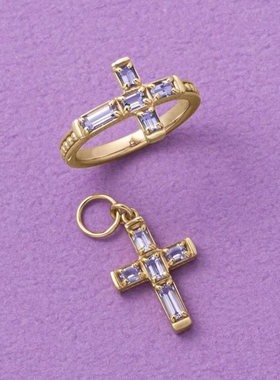 日系轻奢nojess同款 2月限定 天然紫水晶 十字架 纯银戒指吊坠